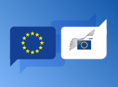 EU flag and EDPS flag against a light blue background. 