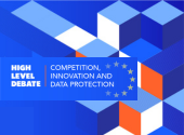 blue background with blocks and title of the High Level Debate - EDPS/Bavarians