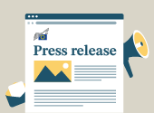 illustration describing a new publication with icons of the speaker and an envelope with a letter